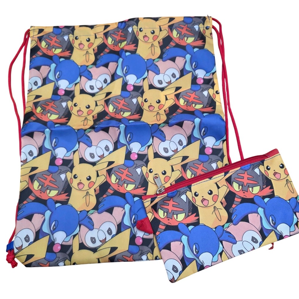 Pokemon Pikachu Litten Popplio Drawstring Bag and Pouch Set‎